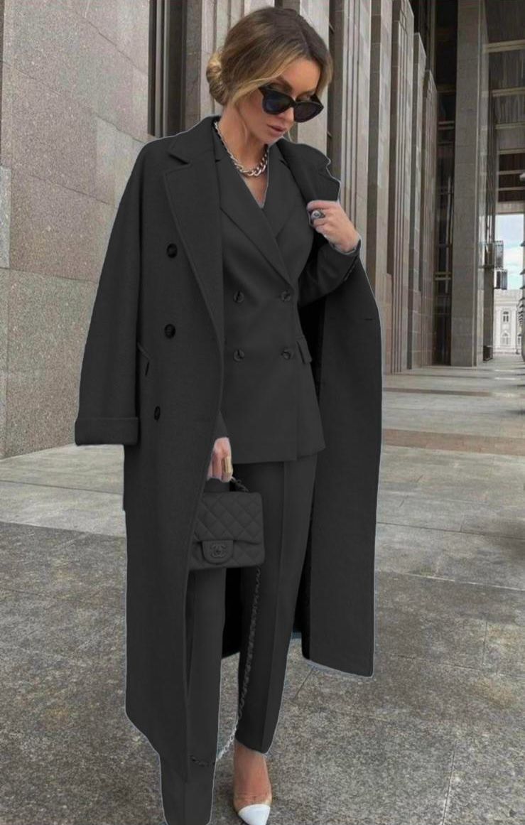 Ofelya - Elegant Double Breasted Suit Set With Long Coat