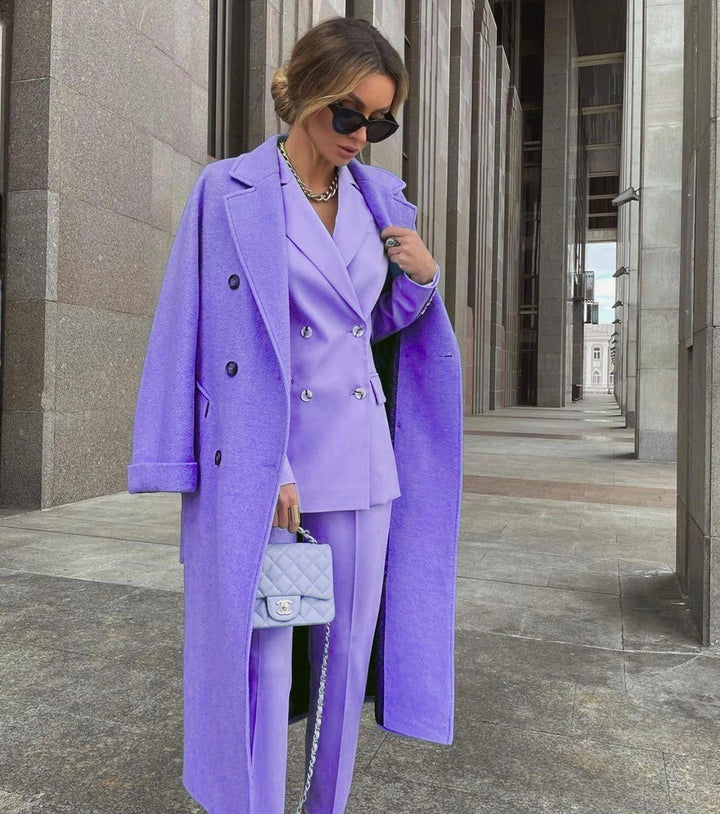 Ofelya - Elegant Double Breasted Suit Set With Long Coat