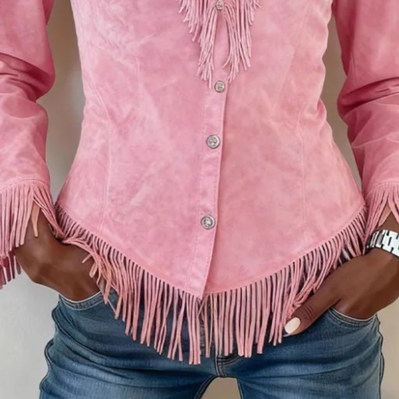 Masika - Fringe Suede Button-up Shirt
