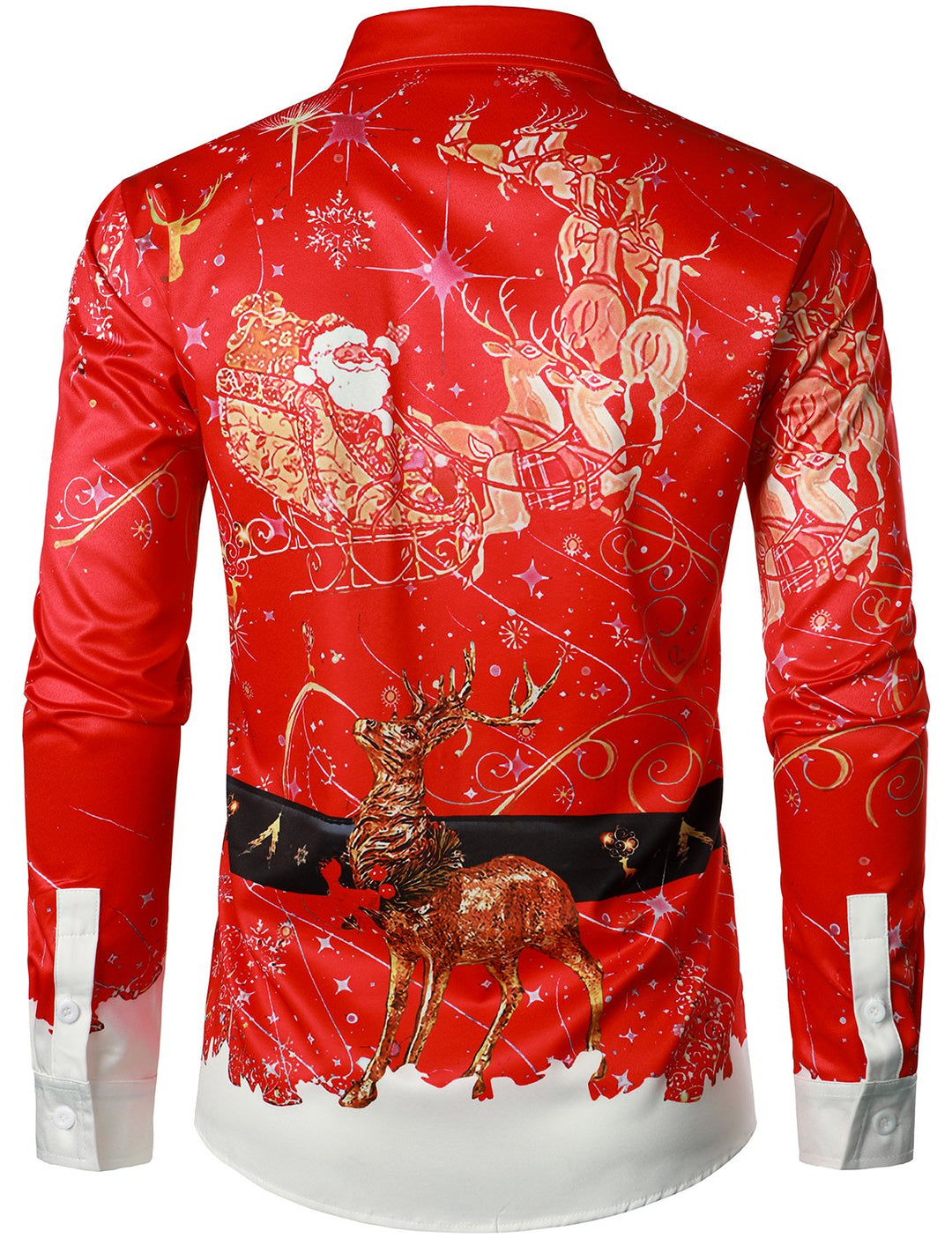 Beau - Men's Christmas-Inspired Top red fun outfit Holiday Button-Down Long-Sleeved Shirt
