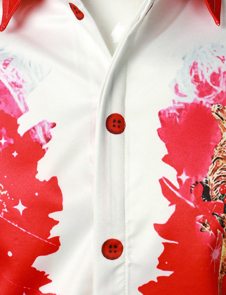 Beau - Men's Christmas-Inspired Top red fun outfit Holiday Button-Down Long-Sleeved Shirt