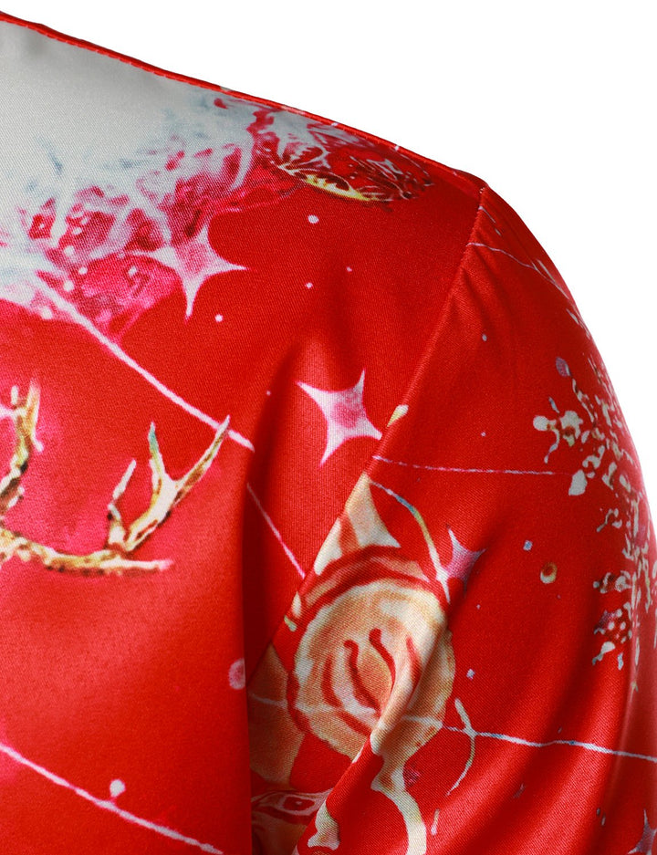 Beau - Men's Christmas-Inspired Top red fun outfit Holiday Button-Down Long-Sleeved Shirt