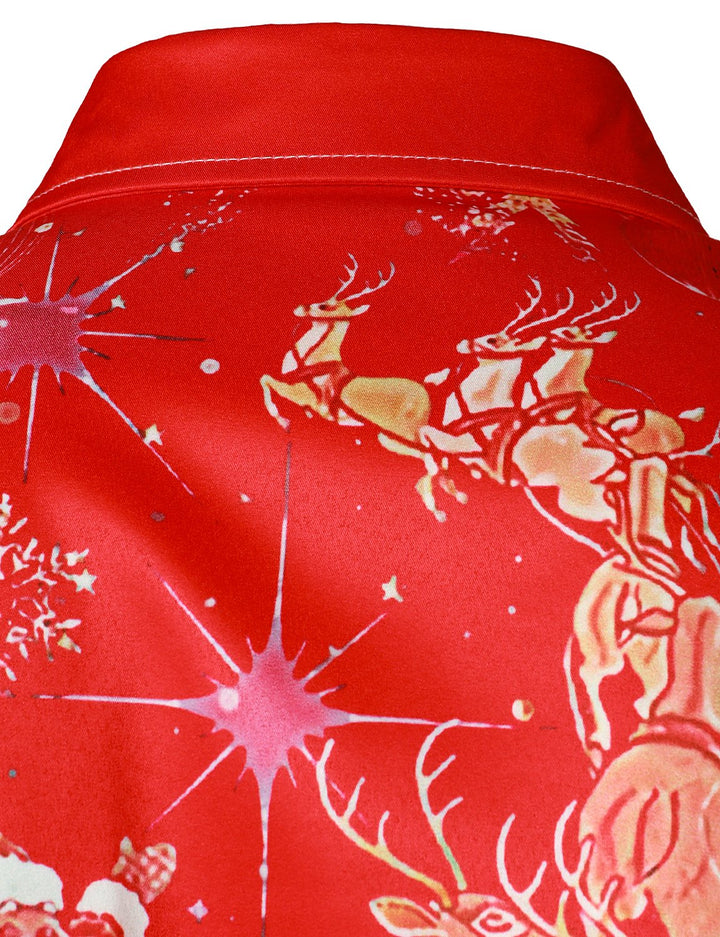 Beau - Men's Christmas-Inspired Top red fun outfit Holiday Button-Down Long-Sleeved Shirt