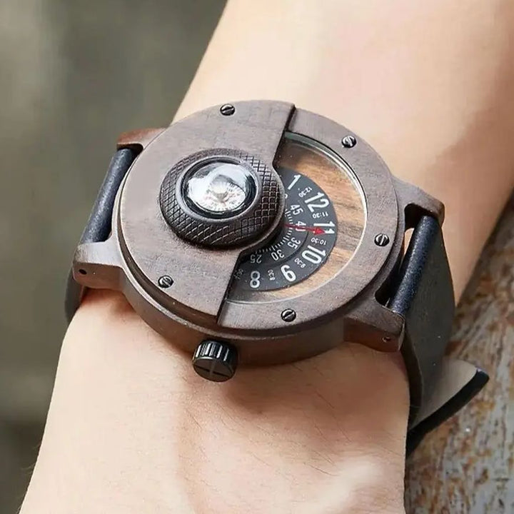 Krzysztof - Turntable Compass Dial Wooden Watch