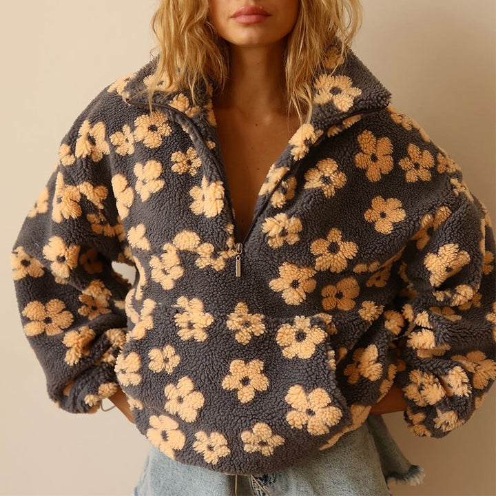 Yzella- Floral Print Fleece Sweater