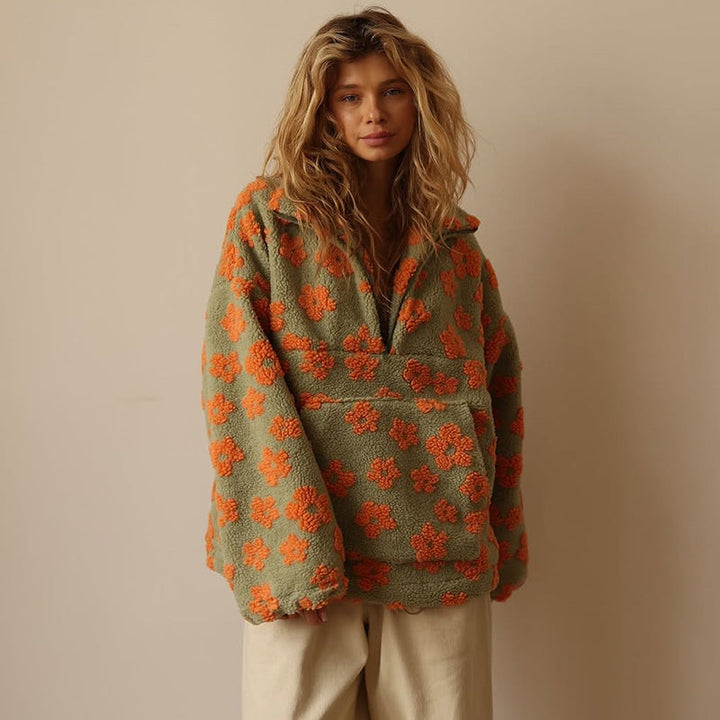 Yzella- Floral Print Fleece Sweater