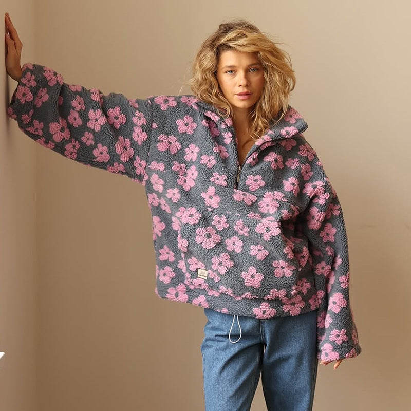 Yzella- Floral Print Fleece Sweater