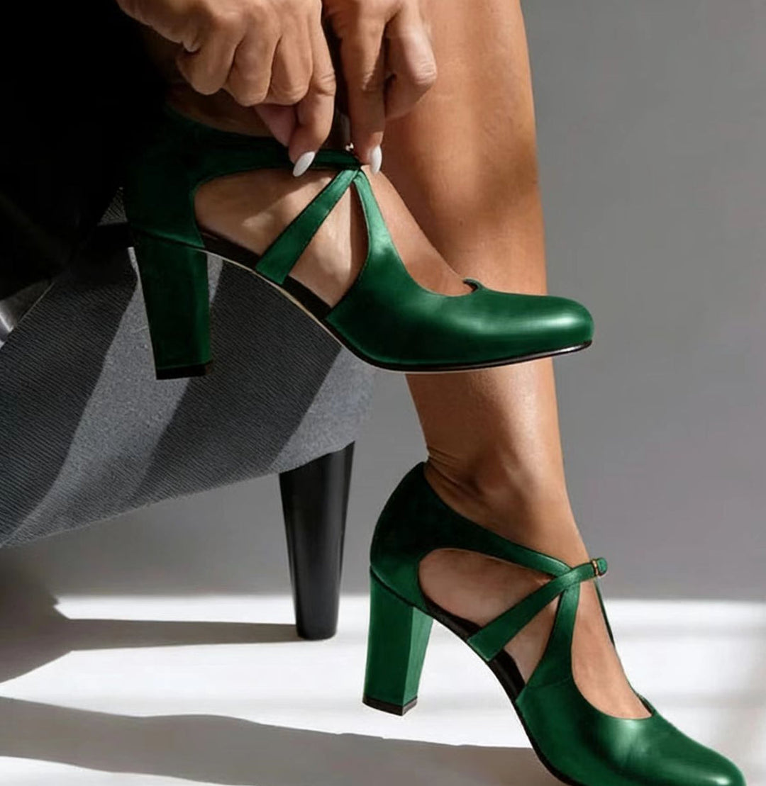 Kitiya - Classic T-Strap Chunky Heels