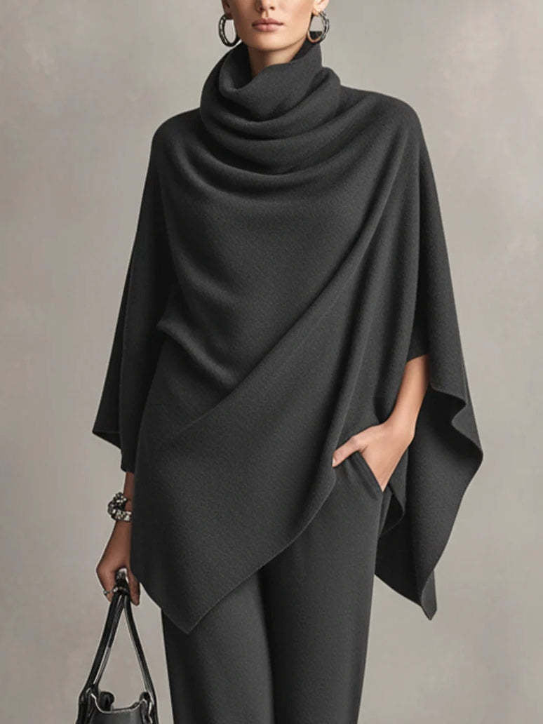 Laleh - Urban Casual Turtleneck Poncho And Pants Set