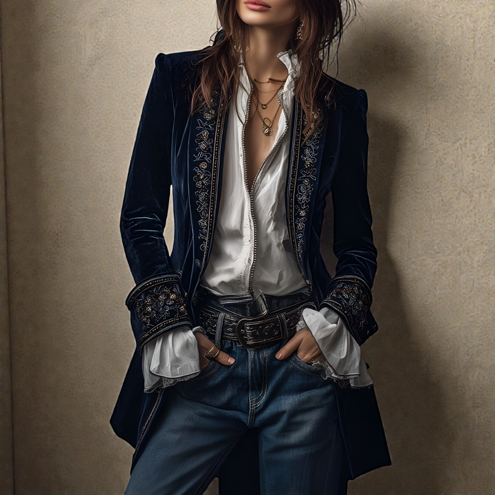 Naeva - Soft Elegance Long-Sleeved Velvet Jacket