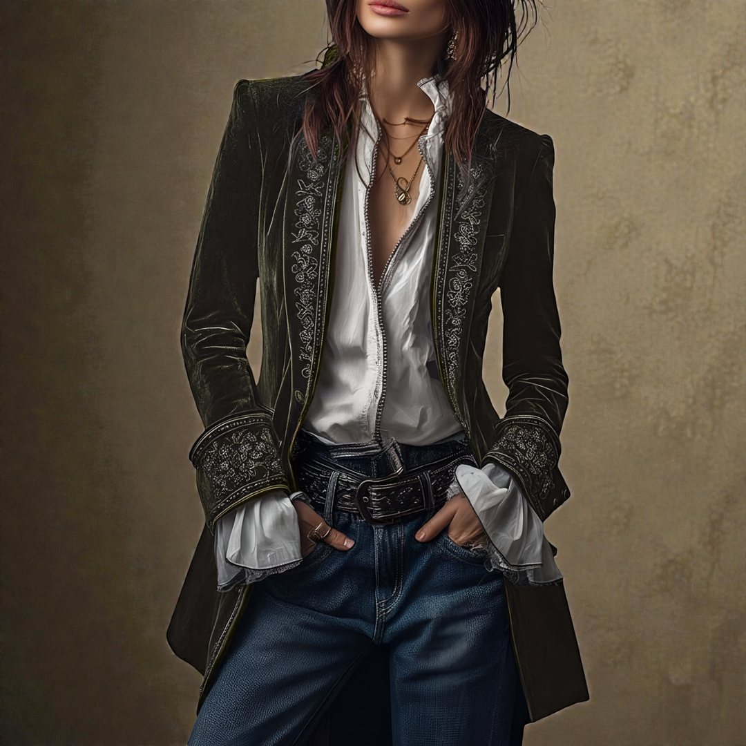 Naeva - Soft Elegance Long-Sleeved Velvet Jacket