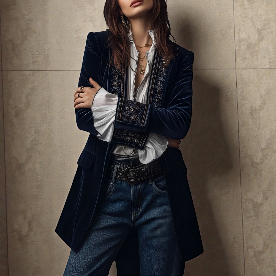 Naeva - Soft Elegance Long-Sleeved Velvet Jacket