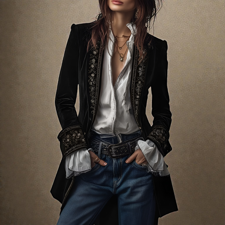 Naeva - Soft Elegance Long-Sleeved Velvet Jacket