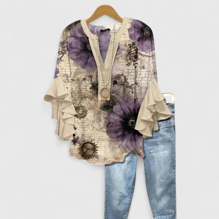 Juria - Floral Print Ruffle Sleeve Blouse