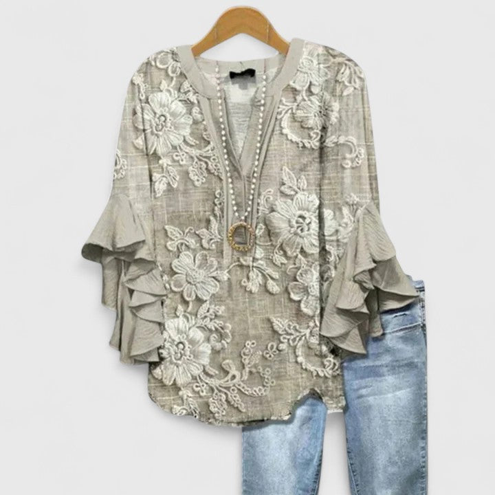 Juria - Floral Print Ruffle Sleeve Blouse