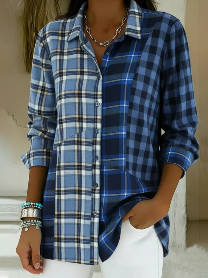 Camren - Long Sleeve Blouse With Checkered Pattern