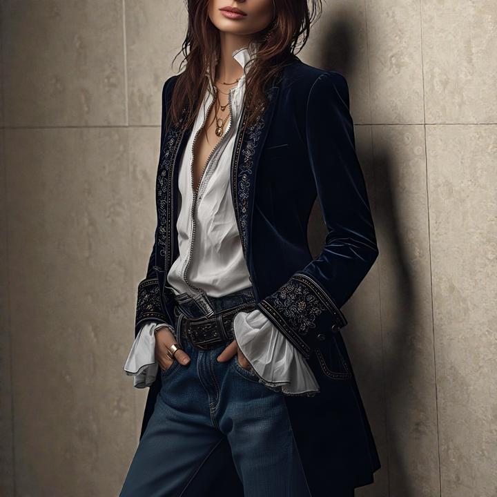 Naeva - Soft Elegance Long-Sleeved Velvet Jacket