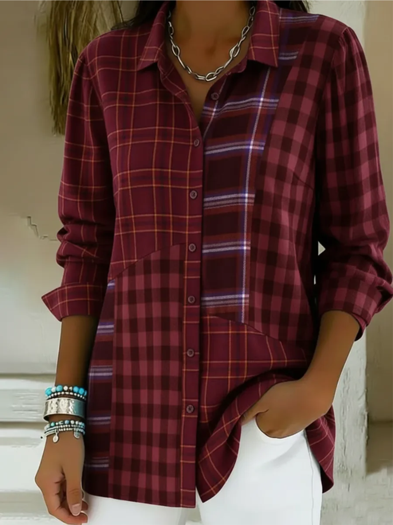 Camren - Long Sleeve Blouse With Checkered Pattern