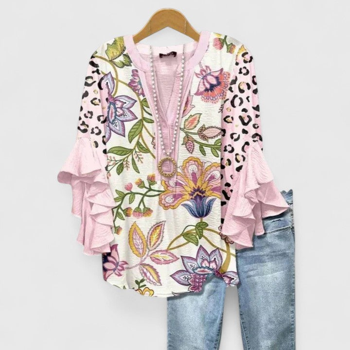 Juria - Floral Print Ruffle Sleeve Blouse
