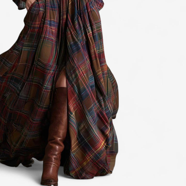 Renske - Plaid Maxi Shirt Dress with Belt