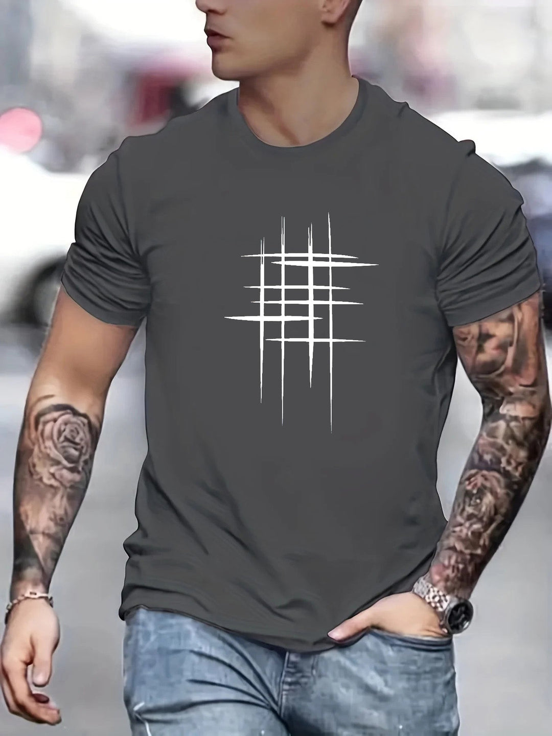 Pantazis - Elegant Round Neck T-Shirt With Graphic Print