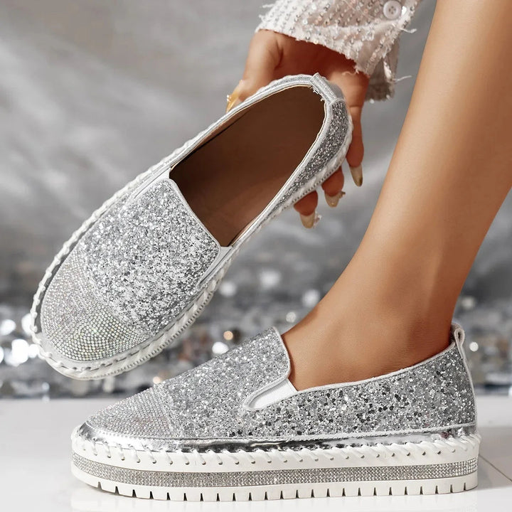 Lizka - Glitter And Rhinestone Platform Loafers