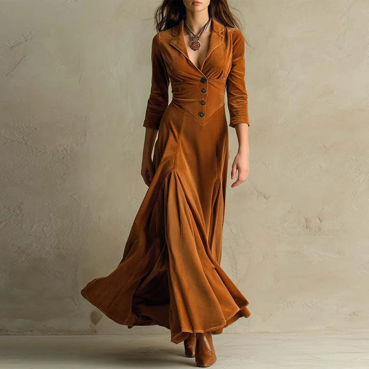 Nyvana - Pleated Button Long Sleeve Maxi Dress