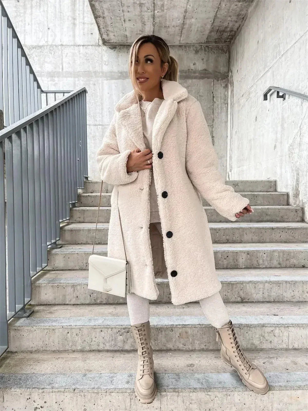Gwenna - Teddy Plush Button Up Coat