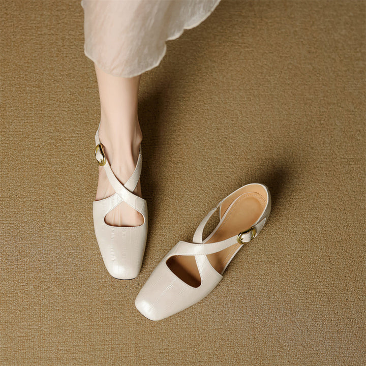 Malena - Leather Cross Strap Shoes