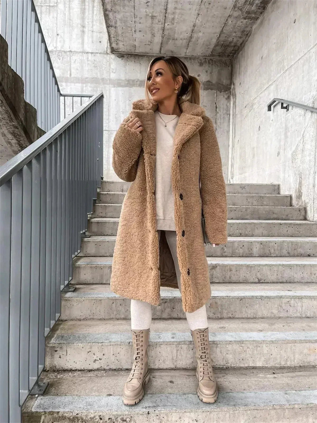 Gwenna - Teddy Plush Button Up Coat