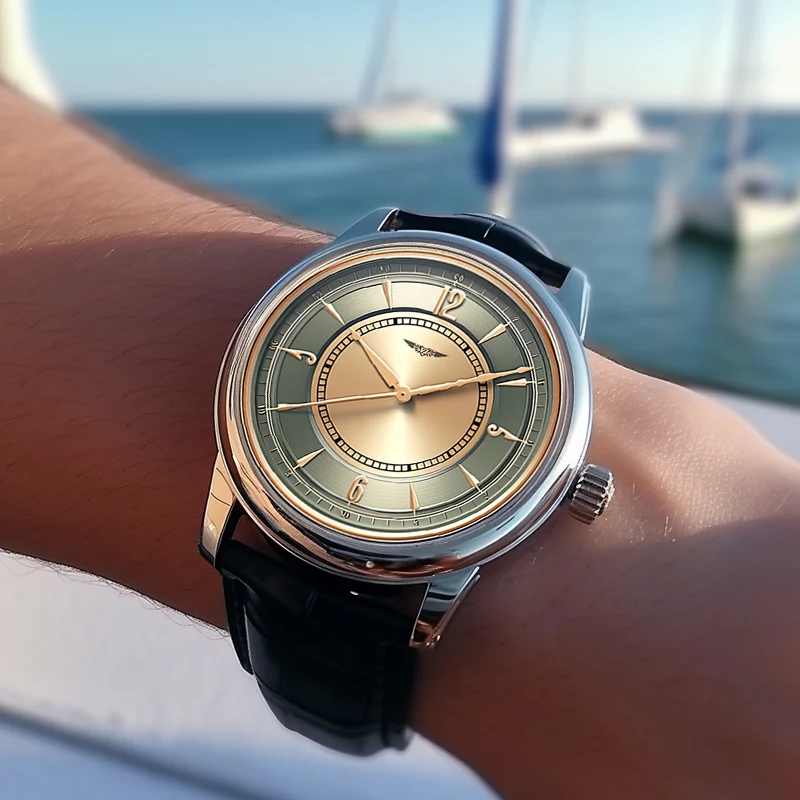 AurexTime - Classic Two Tone Gold Dial Leather Watch