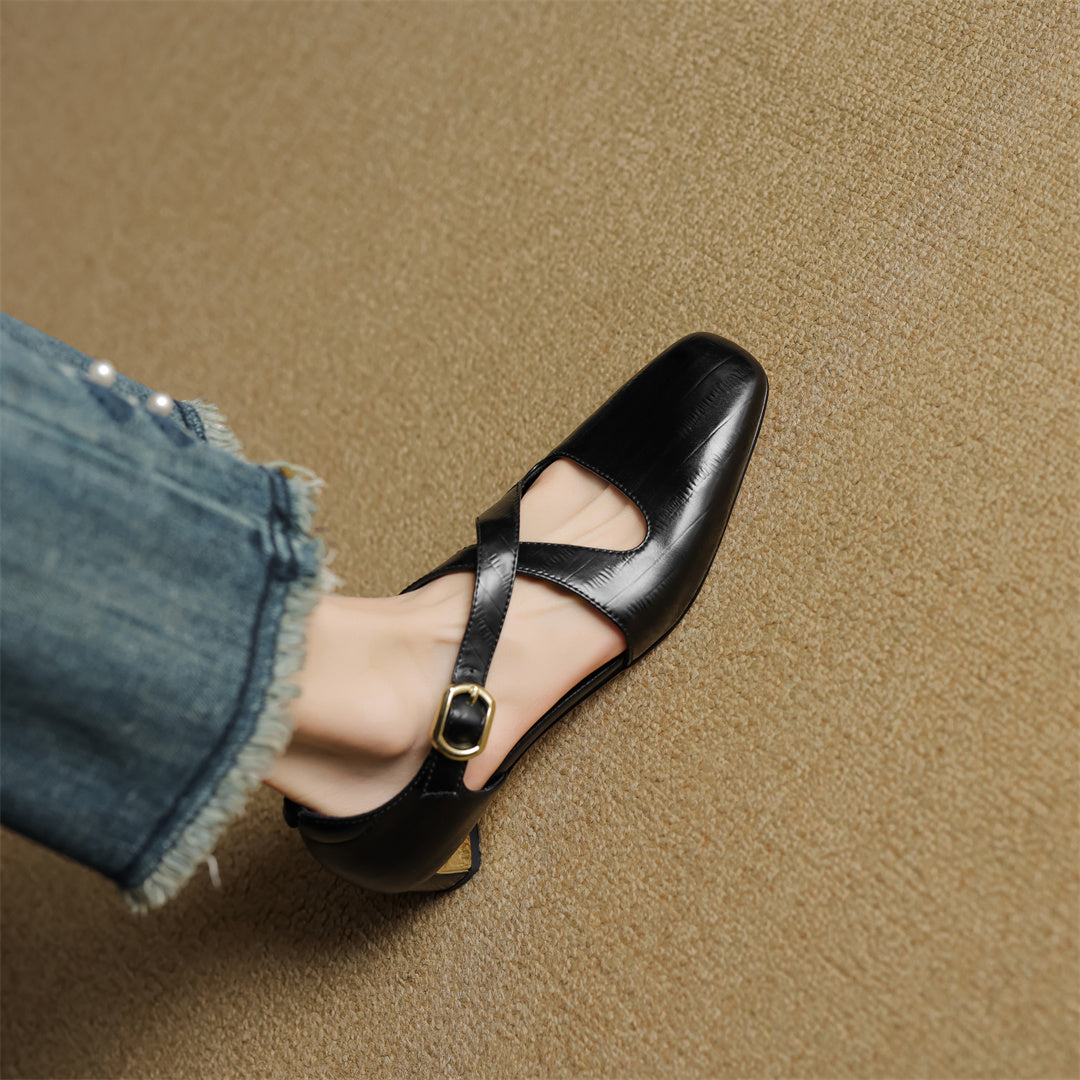Malena - Leather Cross Strap Shoes