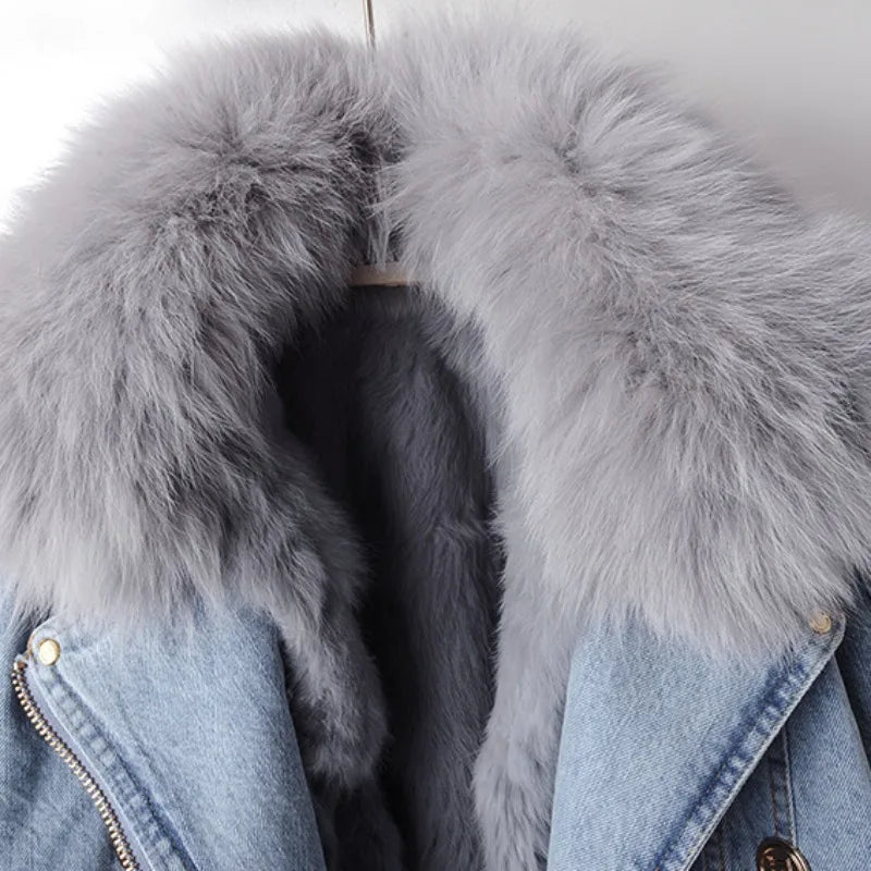 Phylicia - Elegant Faux Fur Denim Jacket