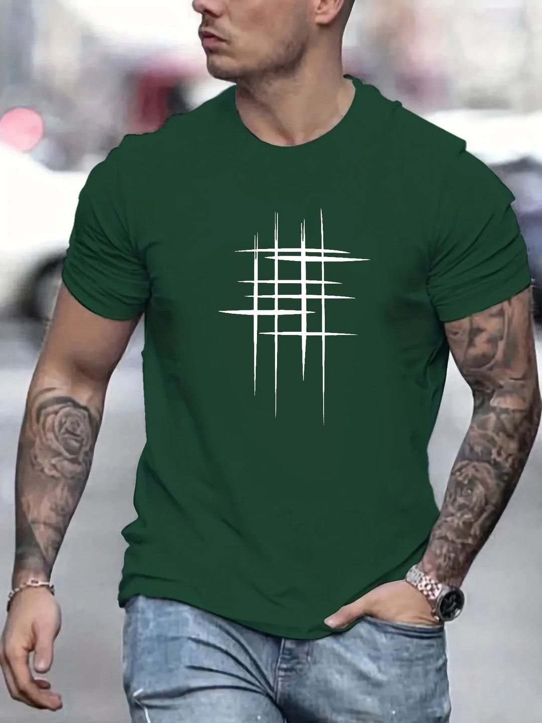 Pantazis - Elegant Round Neck T-Shirt With Graphic Print