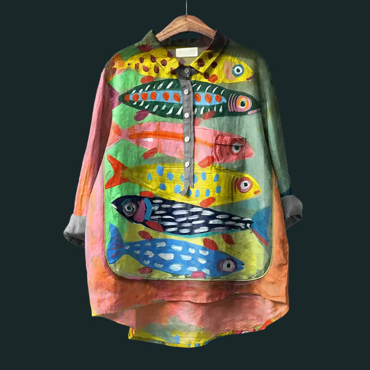Saioa - Comfortable Vintage Shirt With Fish Print