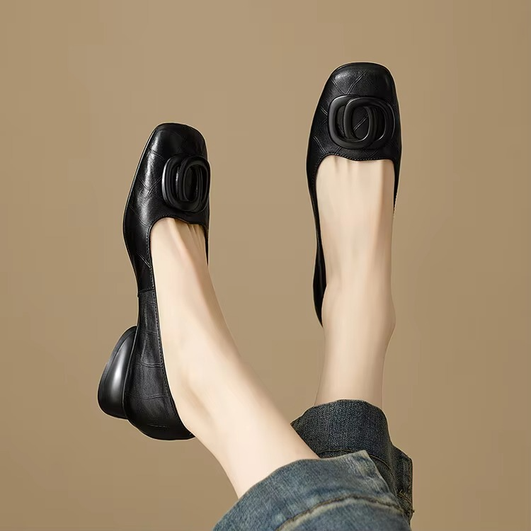 Danique - Square Toe Ballet Flats with Buckle