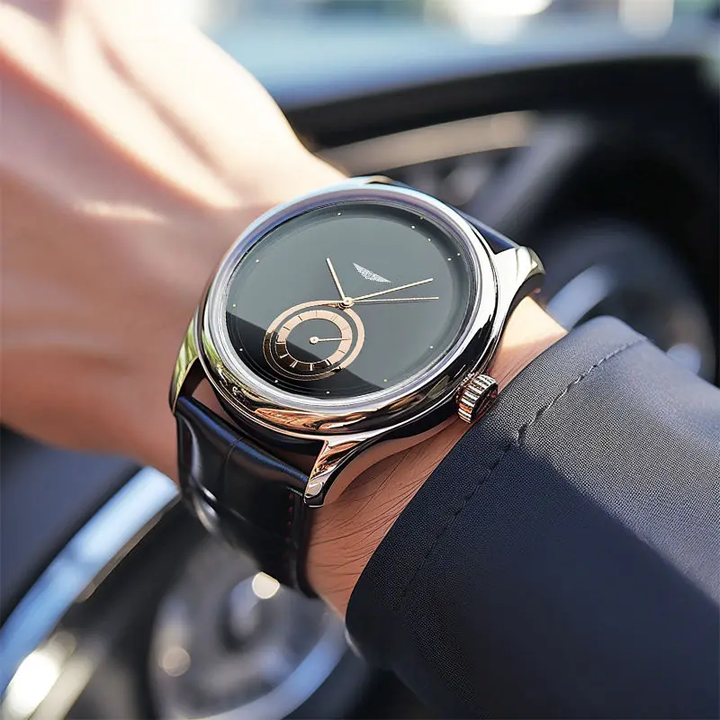 AurexTime - Classic Two Tone Gold Dial Leather Watch