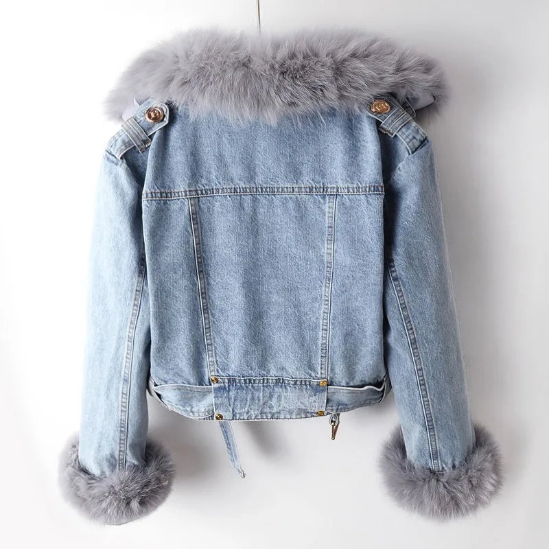 Phylicia - Elegant Faux Fur Denim Jacket
