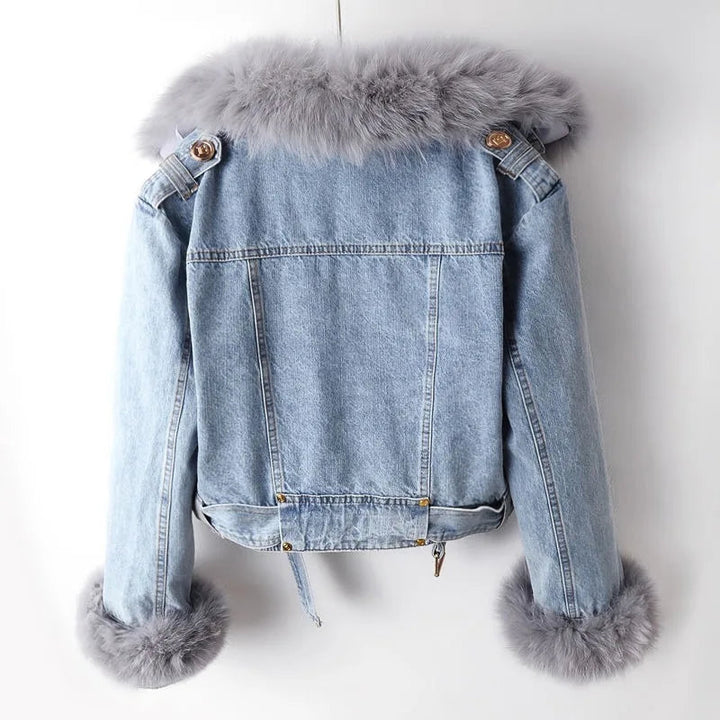 Phylicia - Elegant Faux Fur Denim Jacket