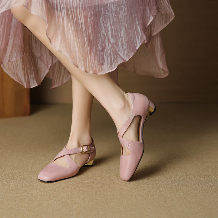 Malena - Leather Cross Strap Shoes
