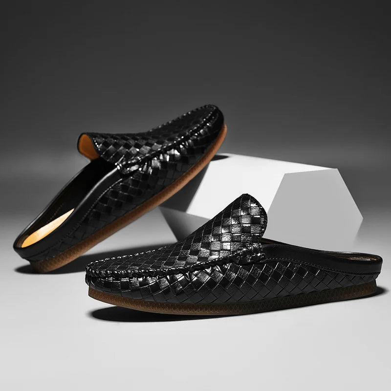 Efim - Casual Woven Pattern Leather Half Slippers