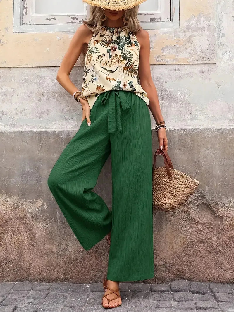 Azelie - Elegant Sleeveless Printed Two-piece Set