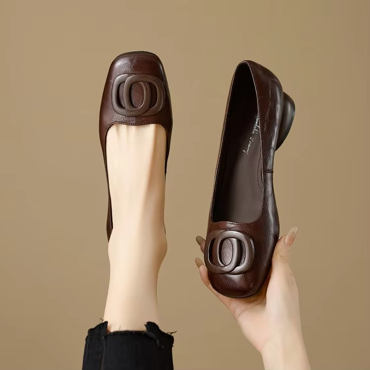 Danique - Square Toe Ballet Flats with Buckle