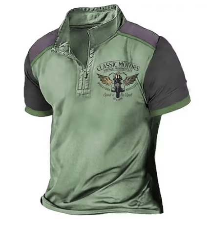 Scholte - Classic Motorcycle Half-Zip Polo T-Shirt