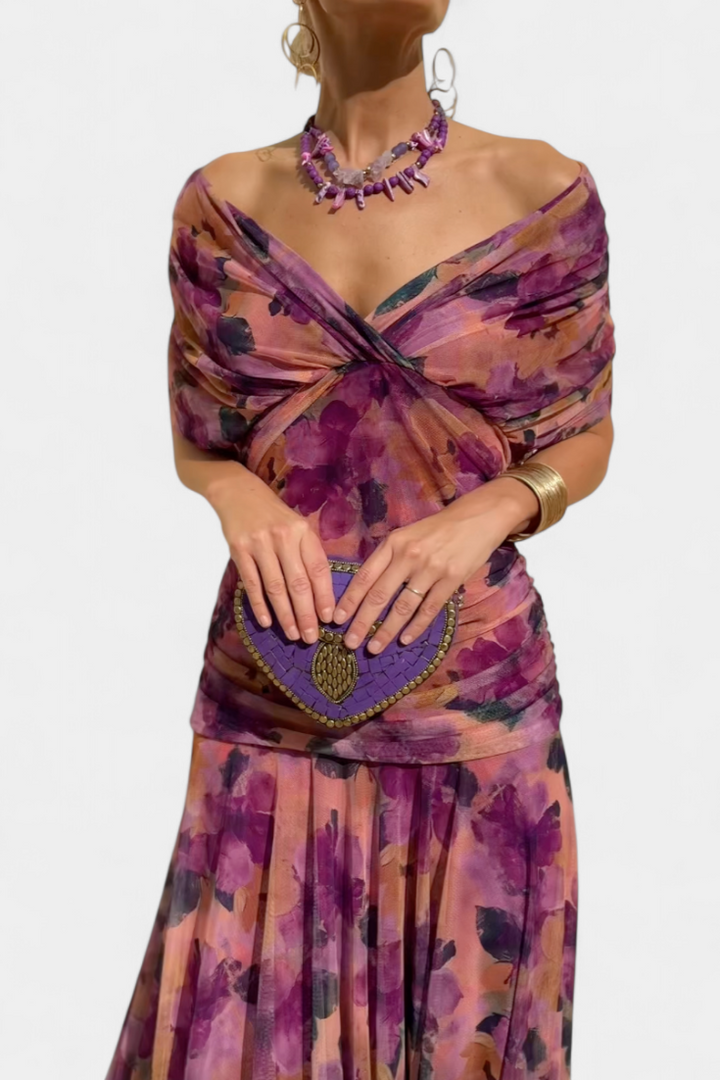 Lordanka - V-neck Long Dress With Floral Pattern