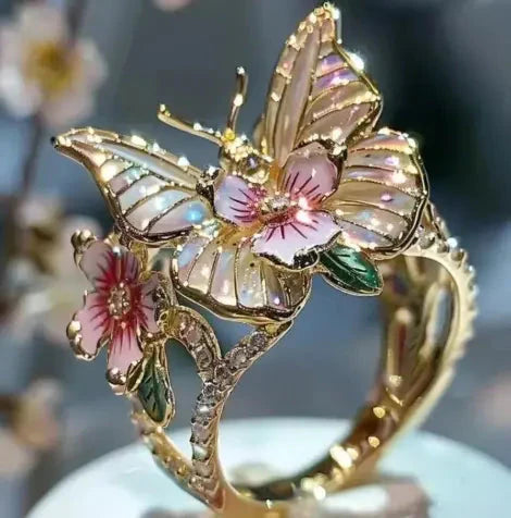 PetalWings - Nature's Sparkling Butterfly Ring with Cubic Zirconia