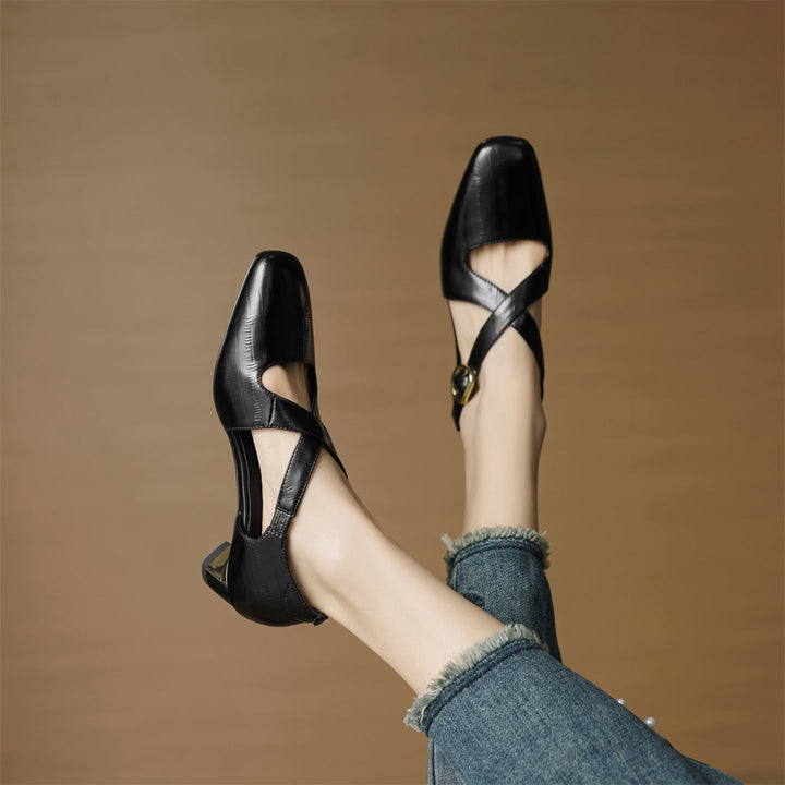 Malena - Leather Cross Strap Shoes