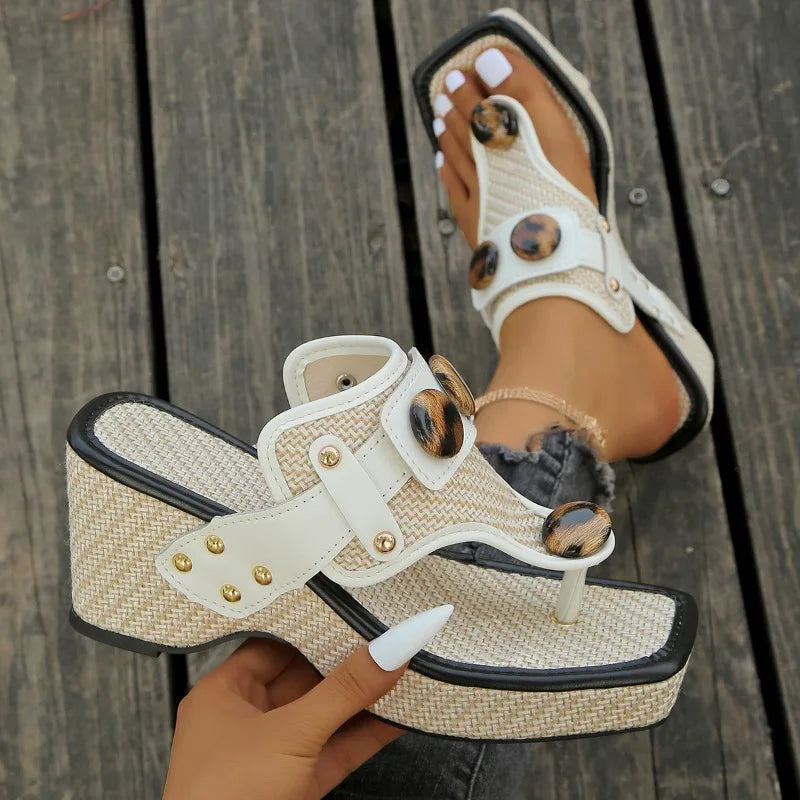 Zesika - Woven Wedge Thong Sandals