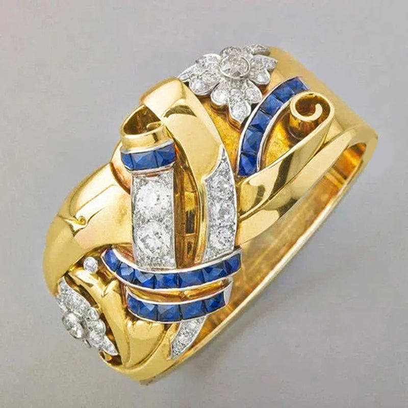 Moonie - Vintage Gold Ring with Blue Cubic Zirconia