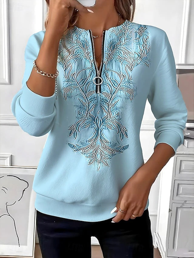 Alvilda - Elegant Half Zip Embroidered Sweater